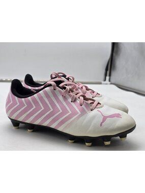 PUMA Shoes Kids Size 1.5 Pink White Soccer Cleats Athletic 106704-05 Stains